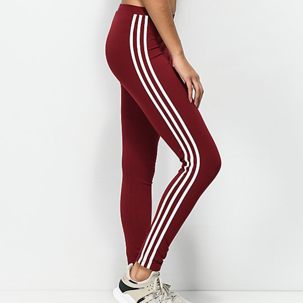Adidas 3 Stripe Burgundy Leggings